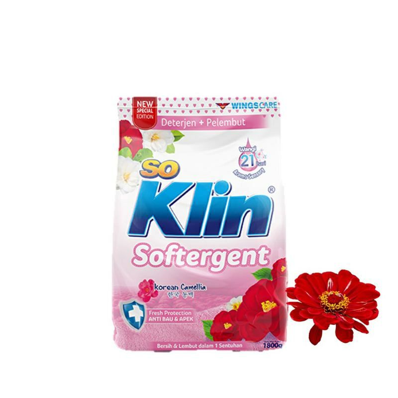 so klin  detergent softener bubuk 770 gr sabun cuci bubuk  korean camellia