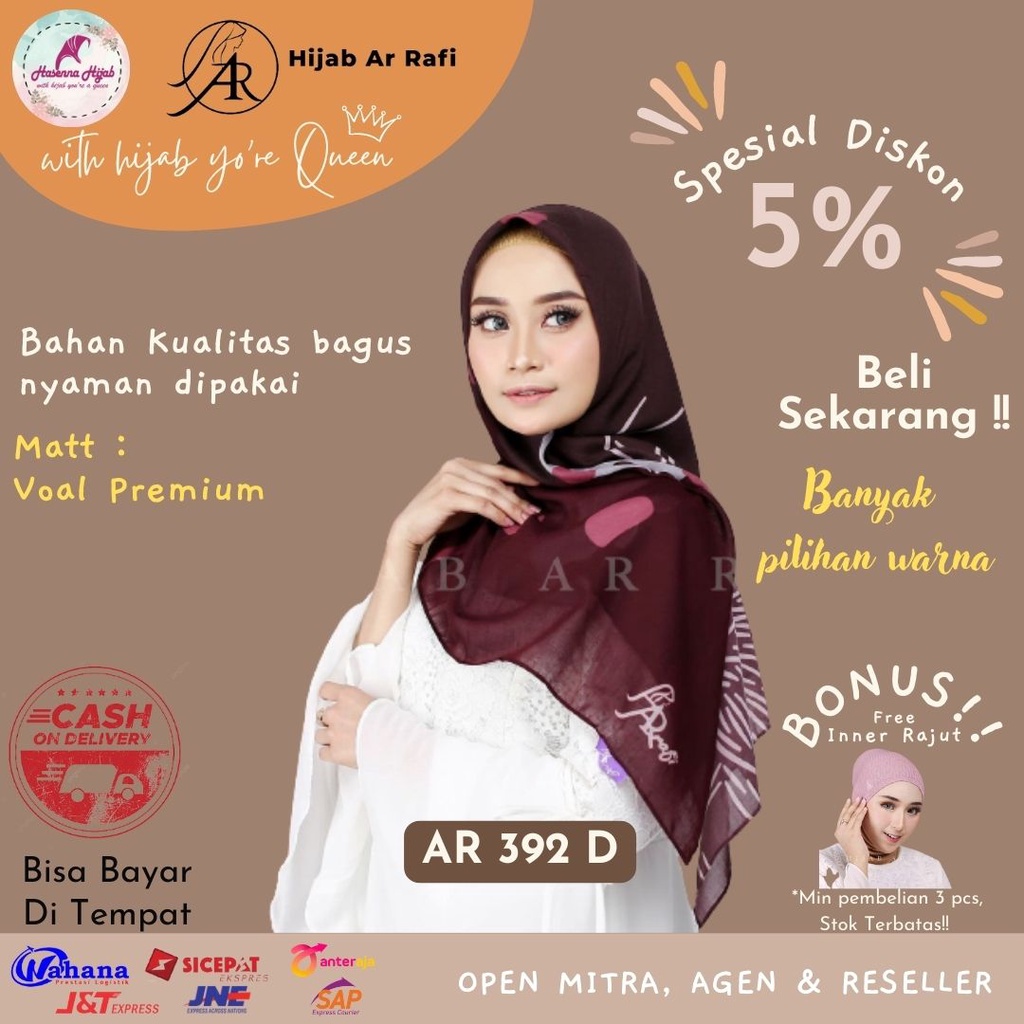 Kerudung Arrafi Hijab Segiempat Terbaru AR 392 D Voal Motif Ranting Galeri Arrafi Hijab