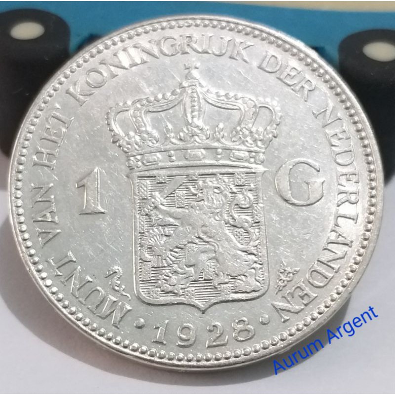 SWILH1G-15.. 1 PC KOIN PERAK KUNO ASLI 1 GULDEN WILHELMINA TH 1928.  -- SILVER COIN --