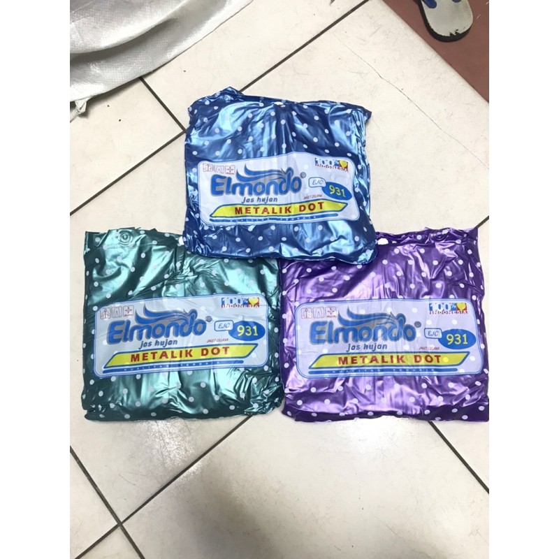 Jas hujan baju dan celana metalik polkadot elmondo