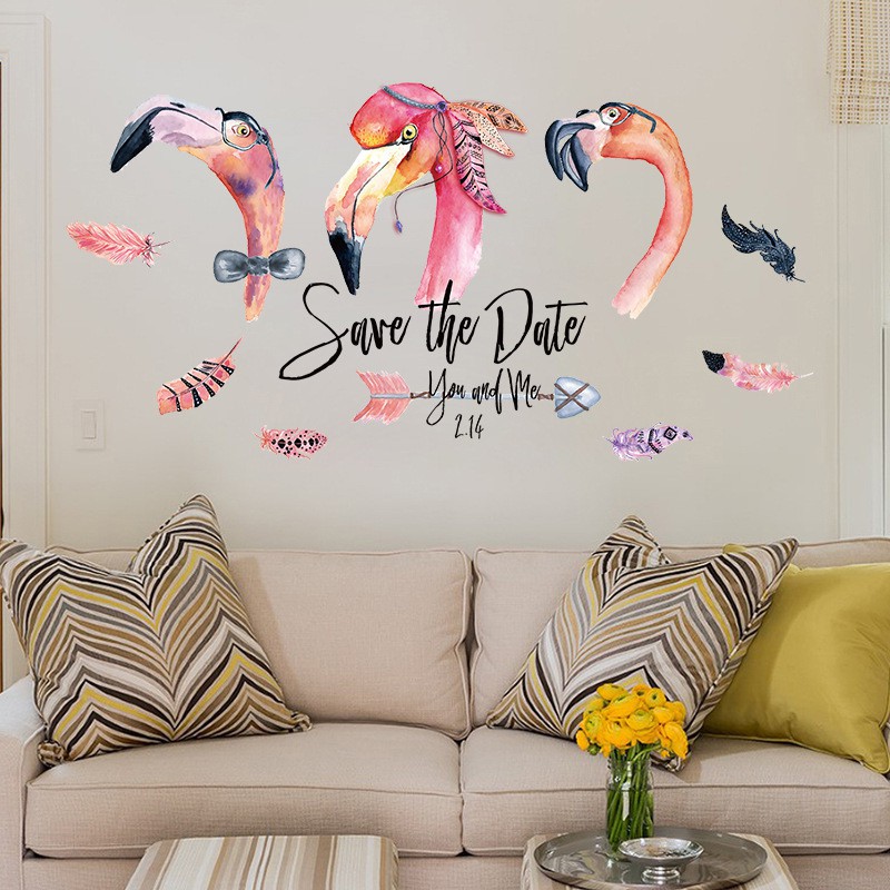 Reliza Wall Sticker Flamingo Save The Date Bird Stiker Dinding LDR