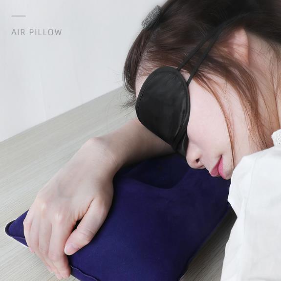 Bantal Angin Tiup Lipat Portable Travel Pillow Traveling Wisata Bludru Praktis Nyaman Empuk