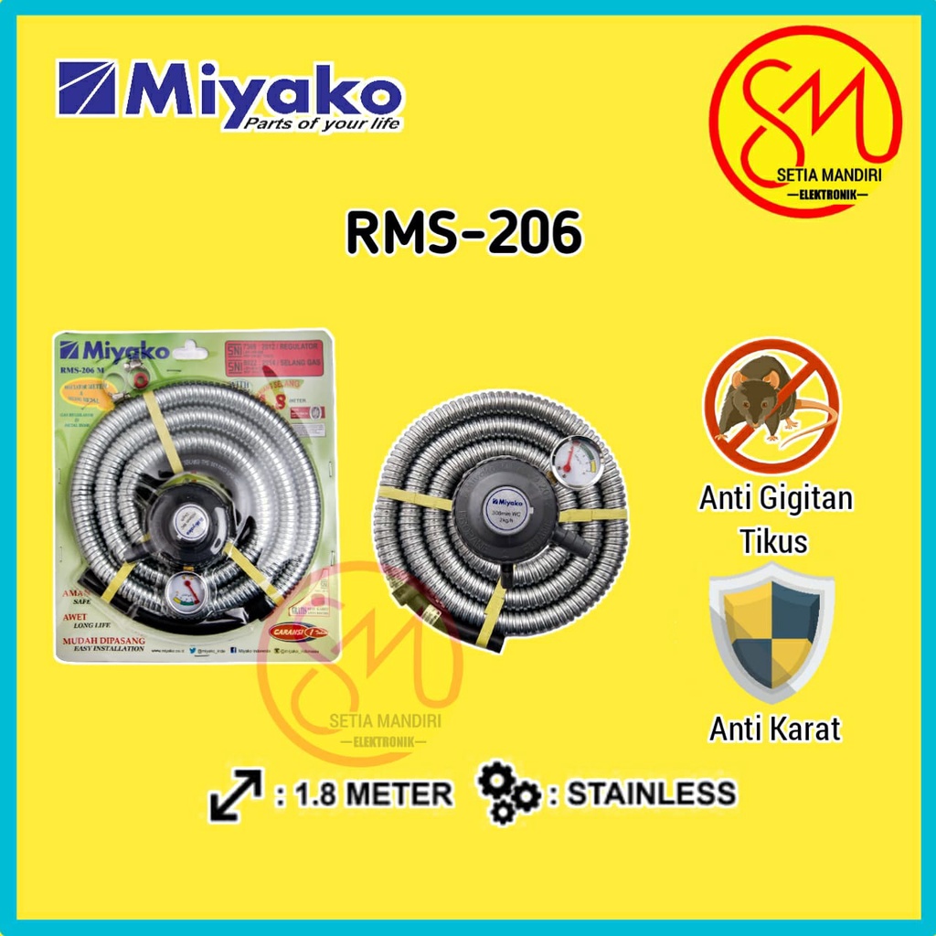 MIYAKO RMS 206 206M Paket Regulator & Selang Gas 1.8 Meter RMS206