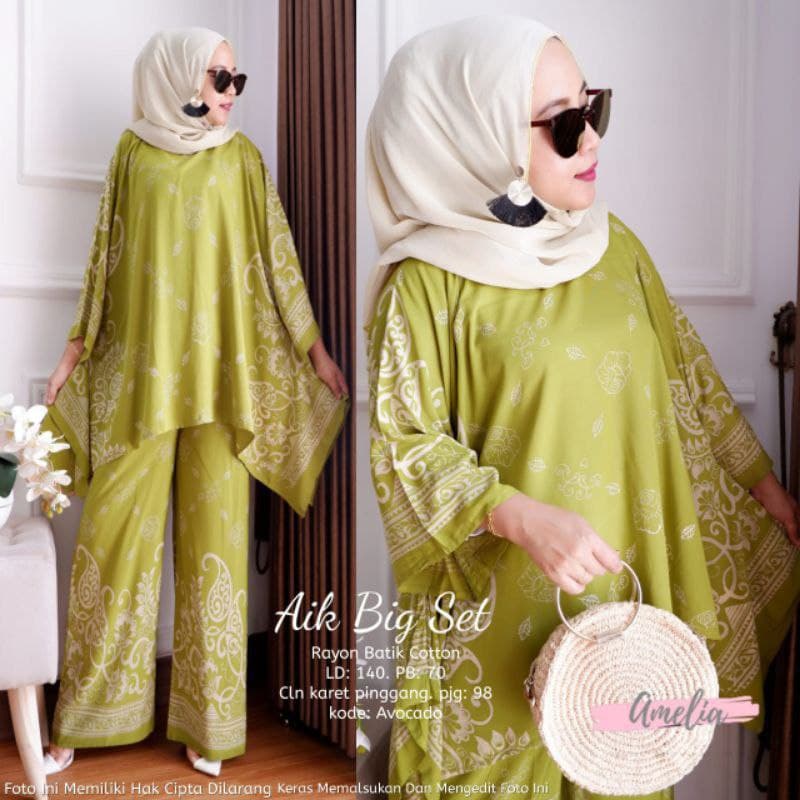 Aik Big Set - One Set Wanita Rayon Premium Setelan Rayon Premium Lengan Panjang Set Bigsize LD 135 cm