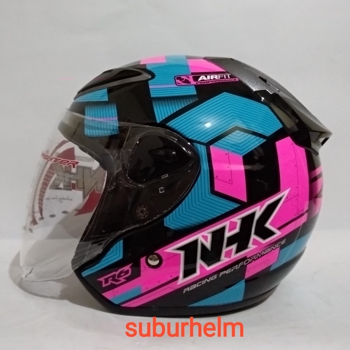 HELM  NHK R6   CUBE    BLACK LIGHT BLUE PINK  HALF FACE  SINGLE VISOR  ORI