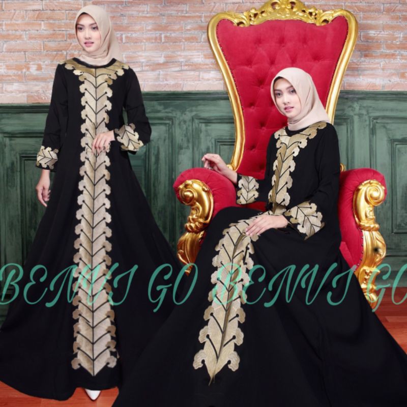 GAMIS ABAYA HANIN // GAMIS HITAM FULL BORDIR//GAMIS DUBAY