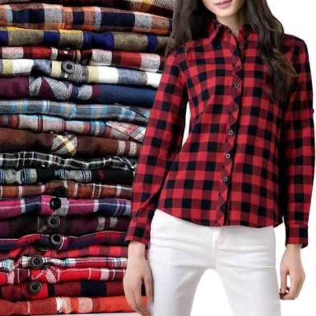 Kemeja panjang flannel wanita.