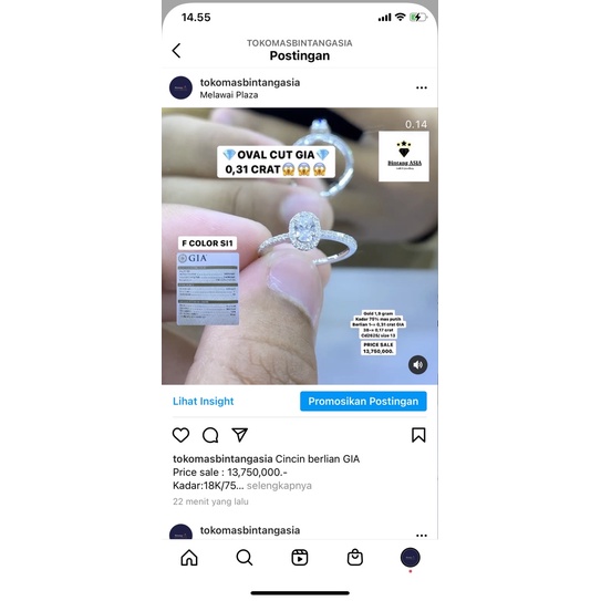 cincin oval cut GIA berlian eropa full mas putih whitegold ( 2625 )