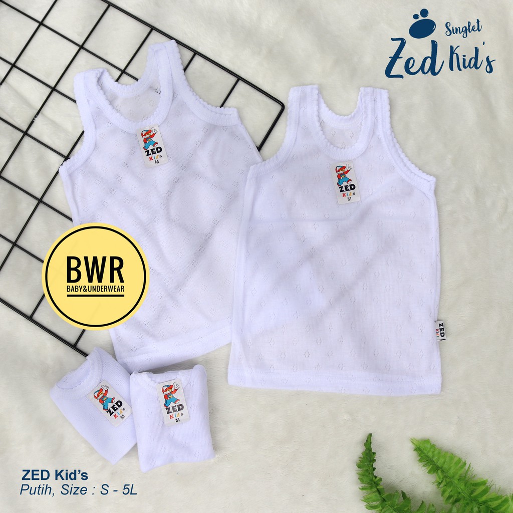 [ 3pc ] Singlet Kaos Dalam Anak Berpori PUTIH / Singlet Bayi ZED Kids Kutung Putih 0-12 Tahun - Bwr