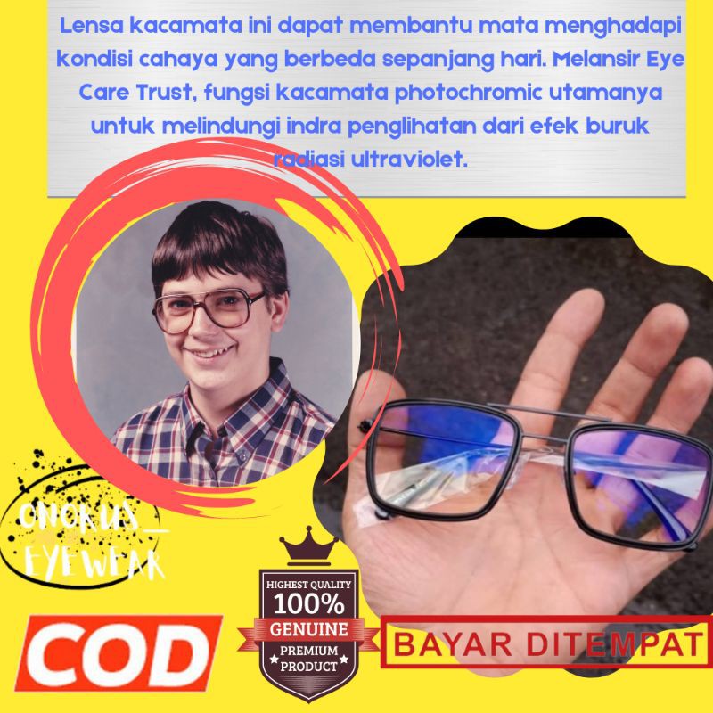 OSK Kacamata Minus Tony Stark Photocromic Anti Radiasi Pria  Model Aviator Kaca Mata Bluecromic Pria