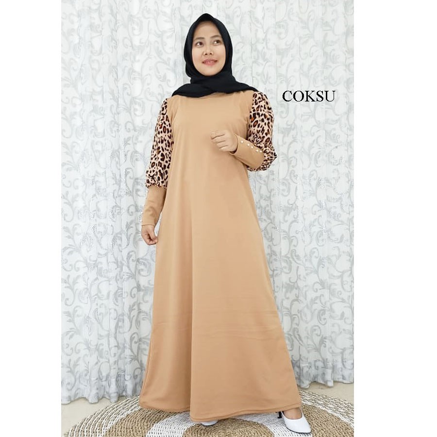 GAMIS LEOPARD MACAN LENGAN KERUT MUTIARA CANTIK GL FASHION