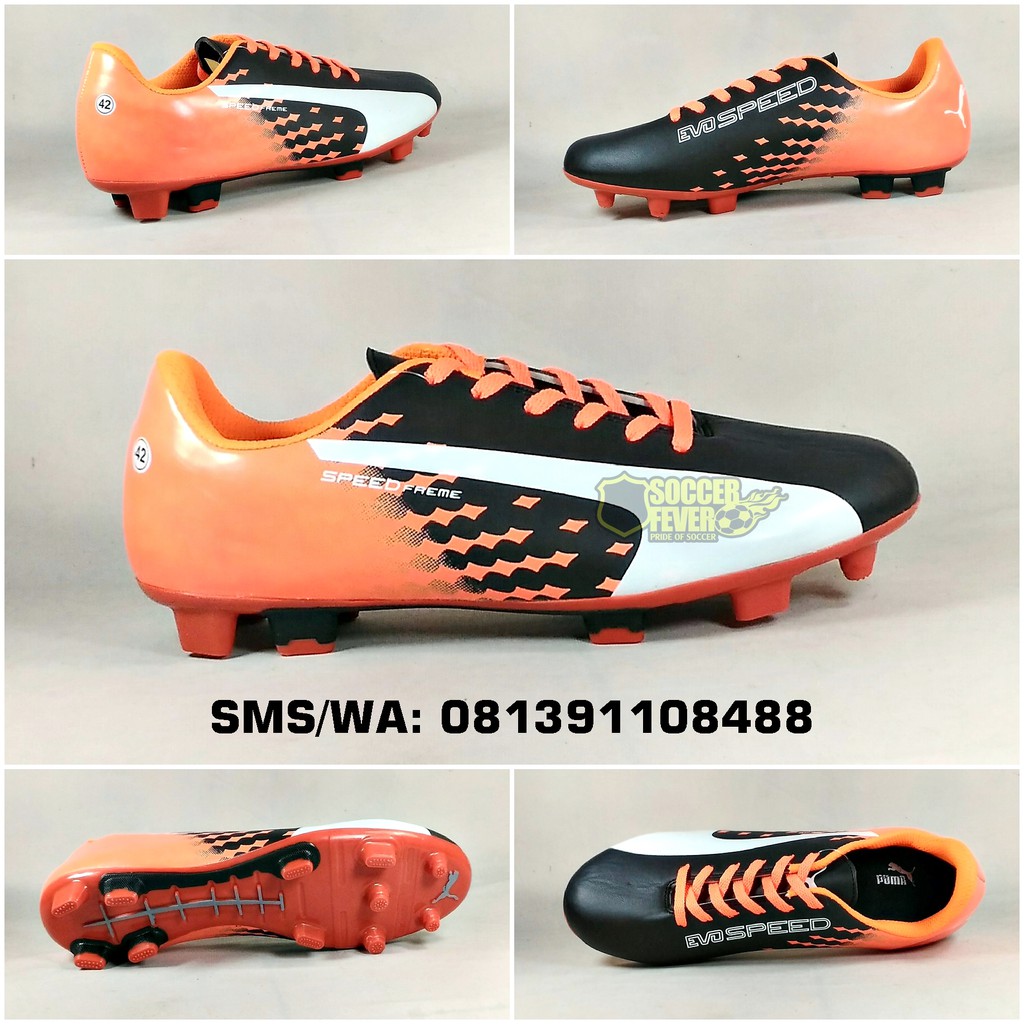 Sepatu Sepak Bola Dewasa Puma Evospeed Freme Hitam Orange Oren Putih Terbaru 2018