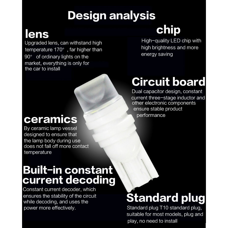 1pcs ceramics T10 W5W Position light License plate light Indoor light the width light