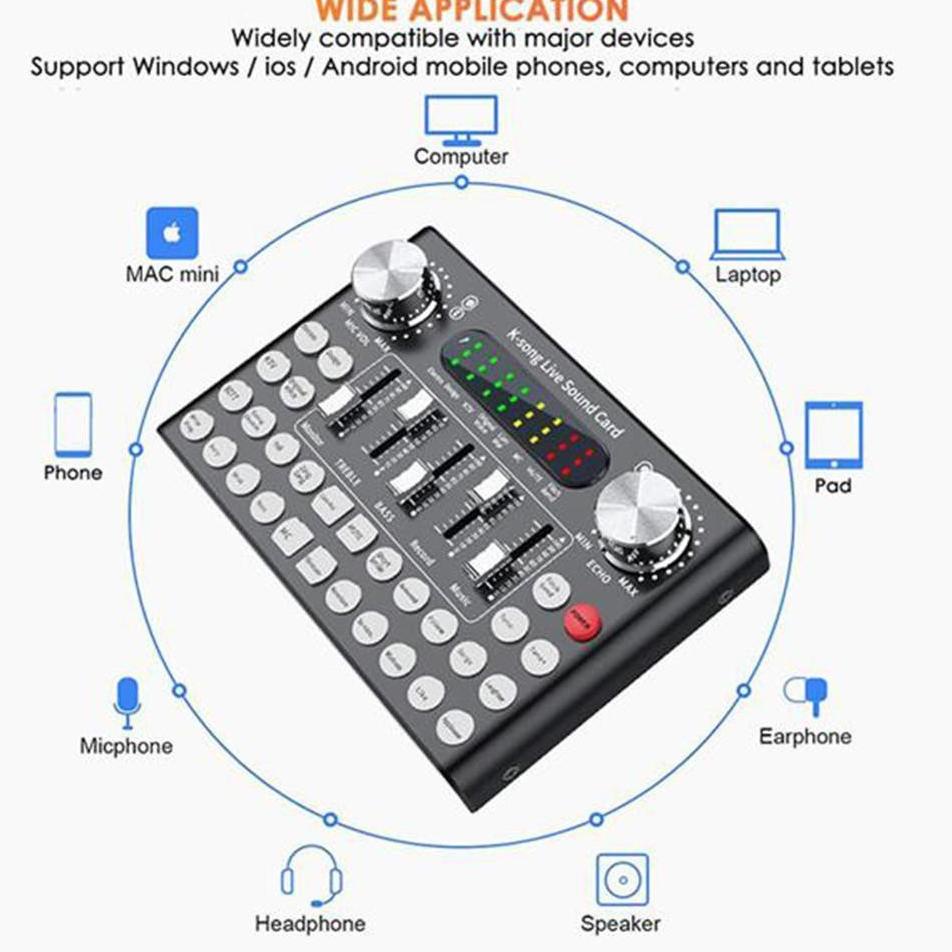 Laris⋆➻ F9 Live Soundcard Bluetooth Audio Mixer Set Amplifier Live Broadcast Recording Karaoke 2 Cha