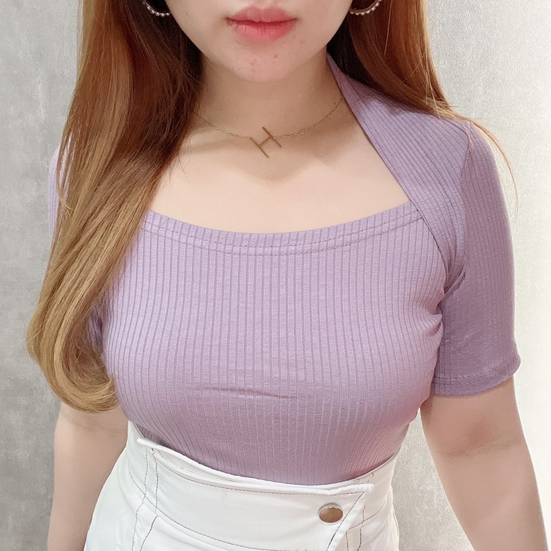 Rib Squareneck Short Sleeve Blouse | Atasan Wanita Korean Fashion | Maimon Grosir