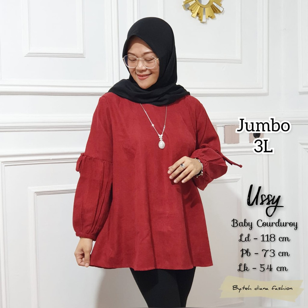 Atasan Wanita Jumbo 3L - Baju Atasan Wanita Terbaru - Blouse Wanita Jumbo 3L Ussy Korduroy Ld 118 Cm-Marun