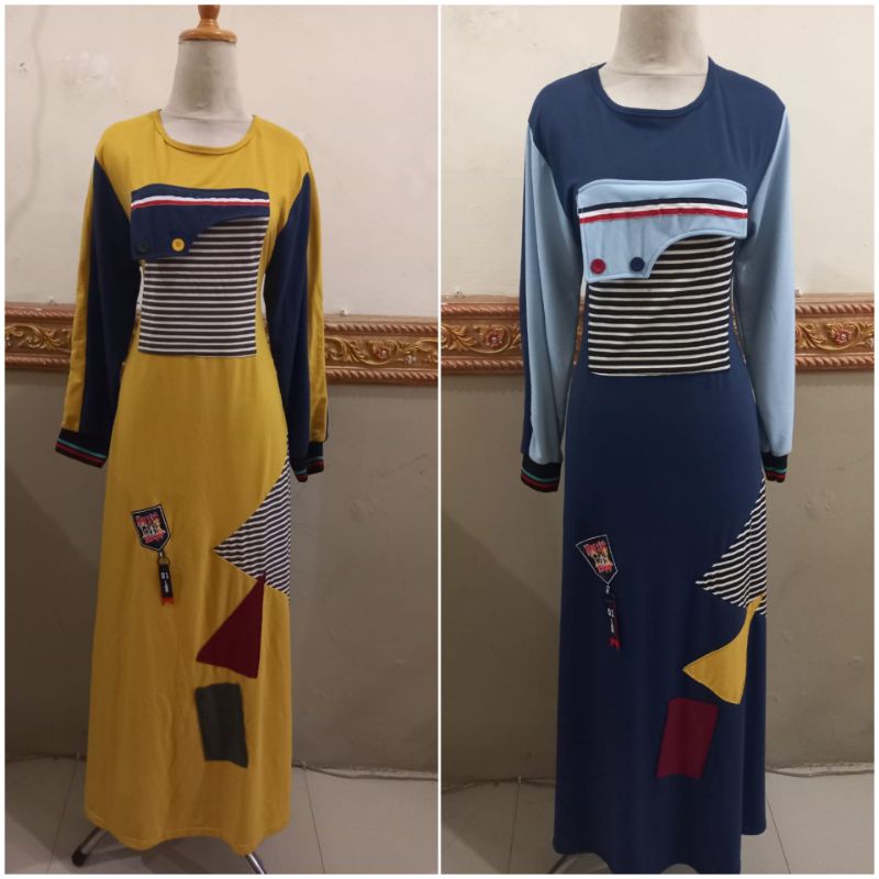 Gamis muslim jubah wanita kaos tebal kombinasi