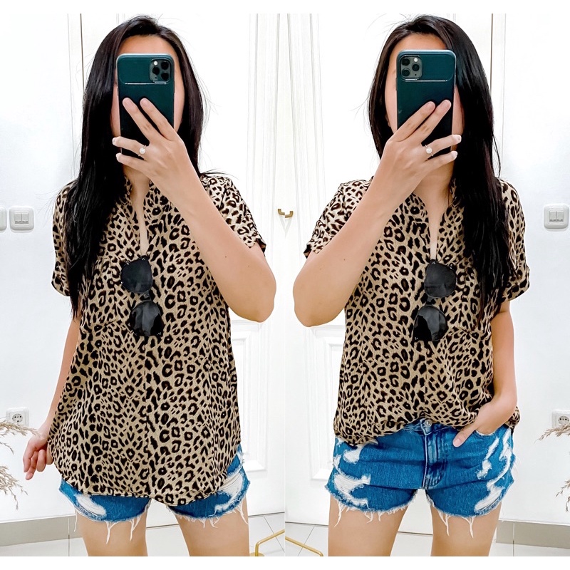 Double Lucky / Basic Twill Leopard / Atasan Rayon / Baju Atasan Wanita / Corak-Full Leopard cokmud