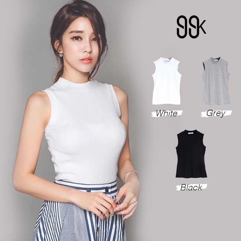 Turtle Neck Vest Crop Top Racerback Tank Top/Vest Atasan Tanpa Lengan 1010 (Size S-XL)