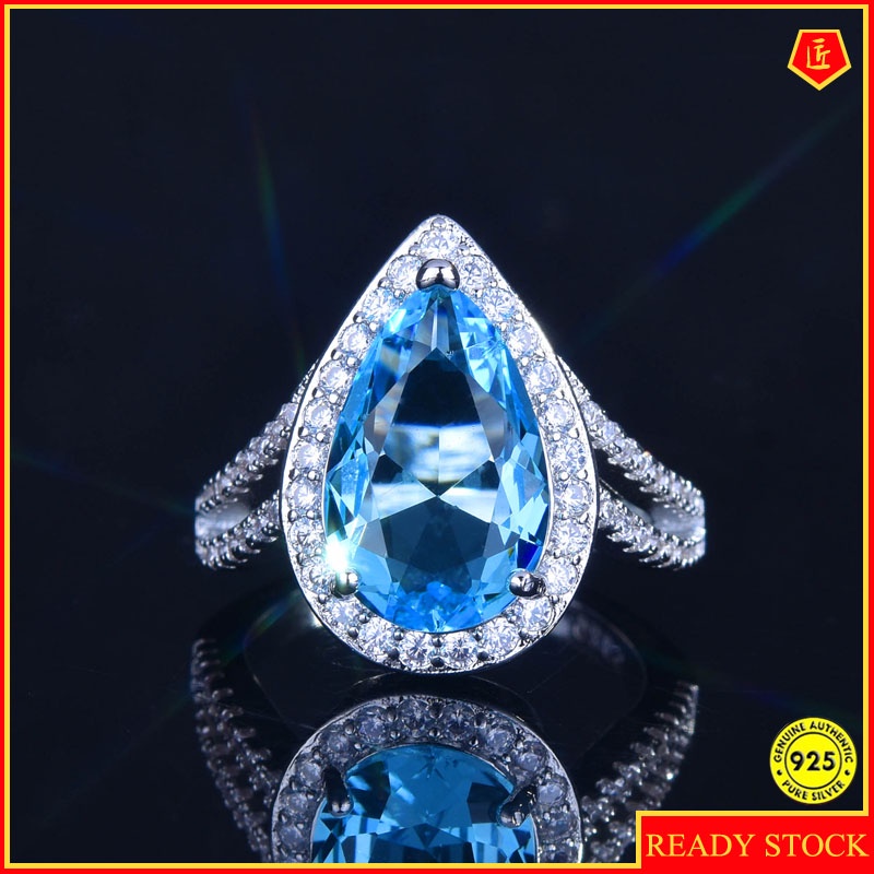 Cincin Aquamarine Double Layer Bentuk Water Drop Pear