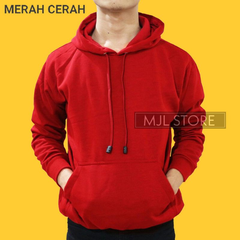 (promo) Jaket jumper hoodie polos L,XL,XXL pria wanita merah cabe mjl store