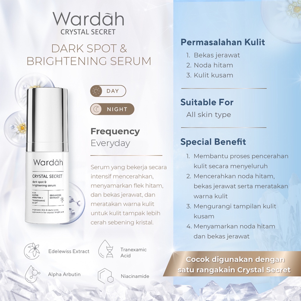 WARDAH White Crystal Secret Series Day Night Eye Cream Brightening Essence Mask Scrub (KIM)