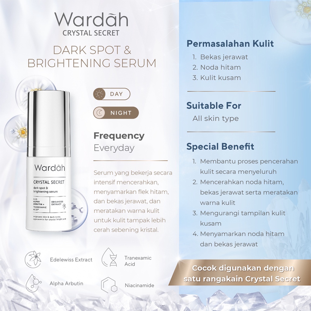 WARDAH White Crystal Secret Series Day Night Eye Cream Brightening Essence Mask Scrub (VH)
