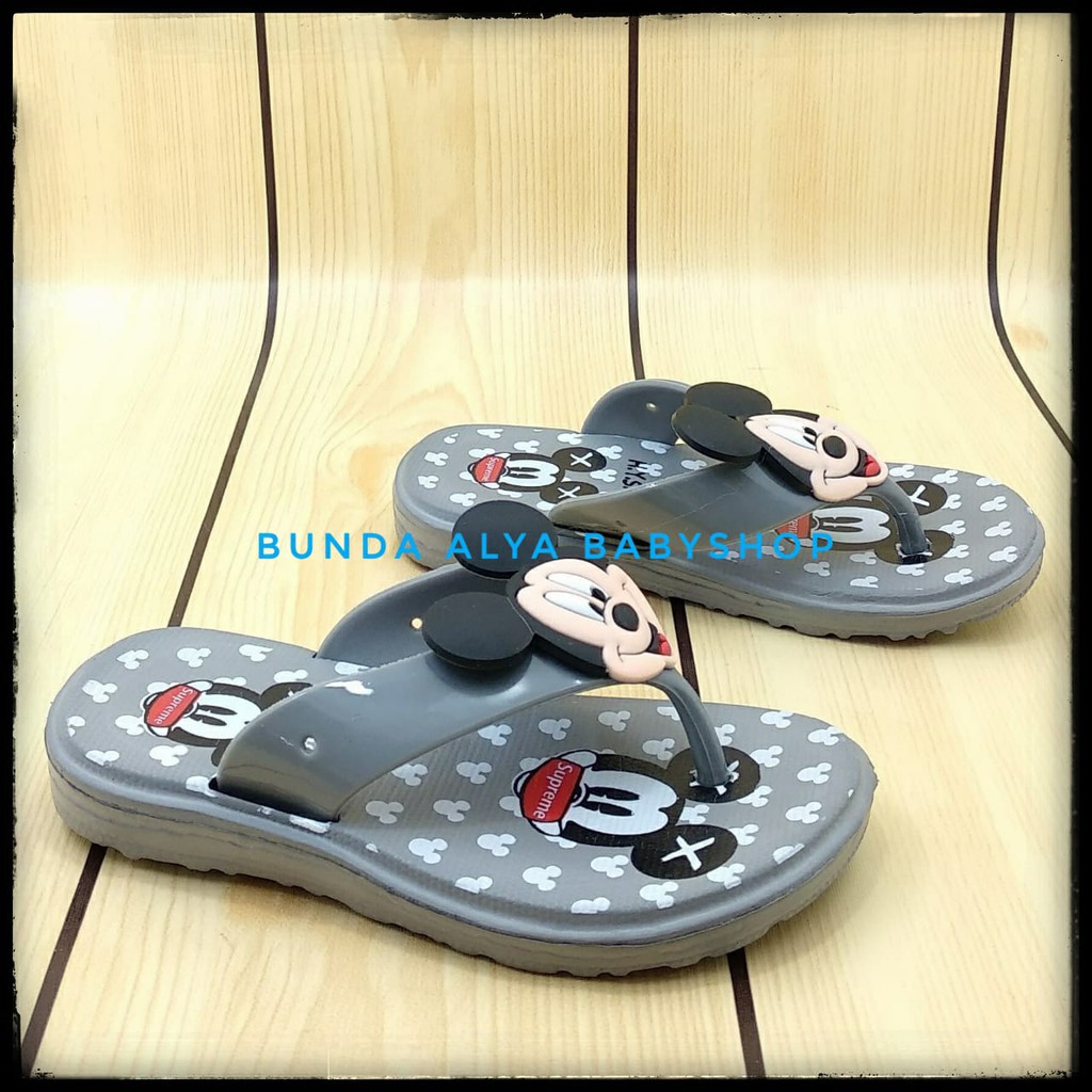 Sendal Anak Laki Laki Umur 5 6 Tahun ABU Karet Elastis - Sandal Anak Cowo Elastis Kartun Lucu Alas Karet Ringan Size 30 - 33