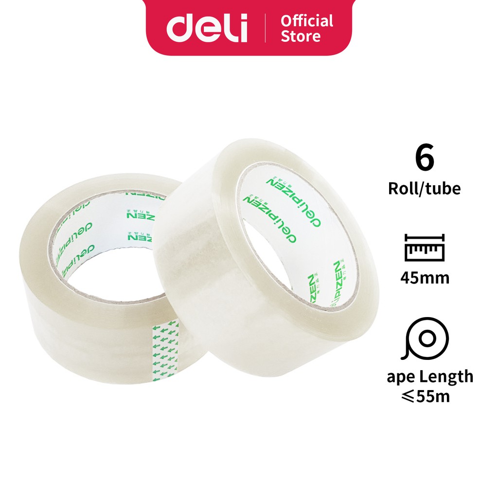 

Deli isolasi bening 45mmx60-100y 6pcs/roll tanpa pewangi 30901 30902