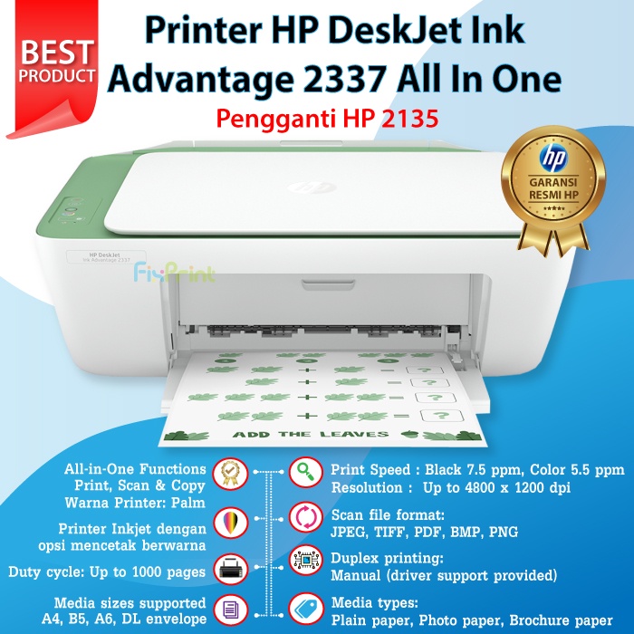 Printer HP Deskjet Ink Advantage 2336 2335 2337 NEW ORI RESMI Print Scan Copy A4 Cetak Max F4 Usb Penerus 2135, Hp 2775 2776 with WiFi Wireless Black Color Photo Print Multifungsi All In One Termurah