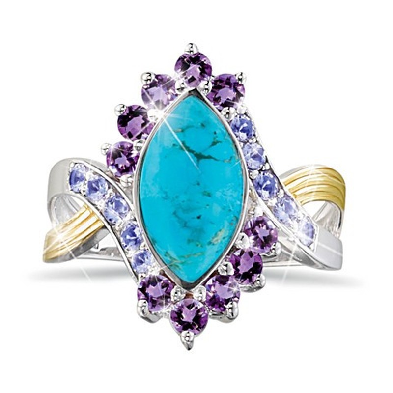 Aksesoris Perhiasan Fashion Cincin Wanita Amethyst Dan Pirus Mewah