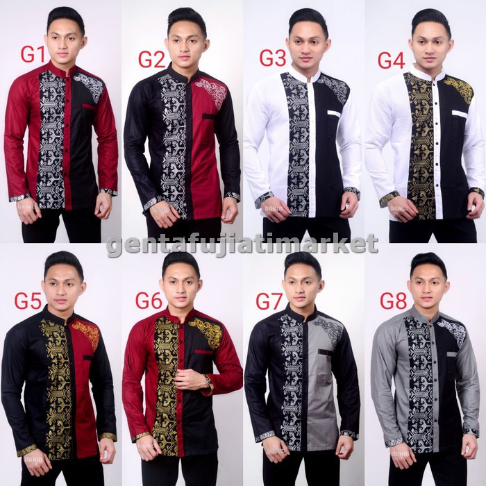 Baju Koko Kurta Pakistan New Songket Lengan Pendek Original Ness  GL554 Baju Koko Kombinasi Batik Pr