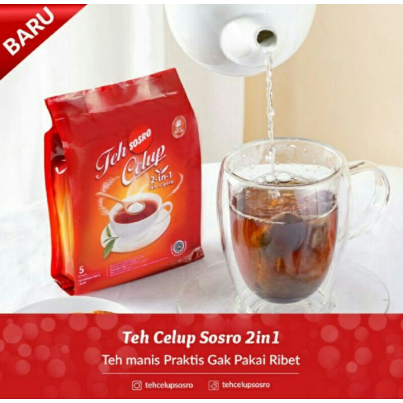 

Sosro teh celup 2 in 1 (teh + gula) isi 5 teabags