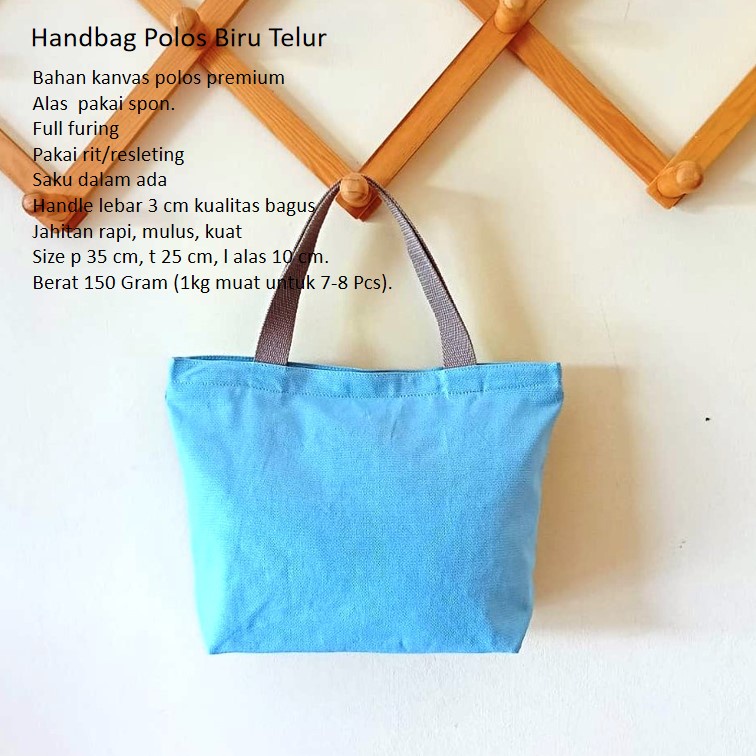 TAS KANVAS . TAS JINJING. HANDBAG KANVAS POLOS WARNA BIRU MUDA. TAS WANITA KANVAS BIRU MUDA djogjabo