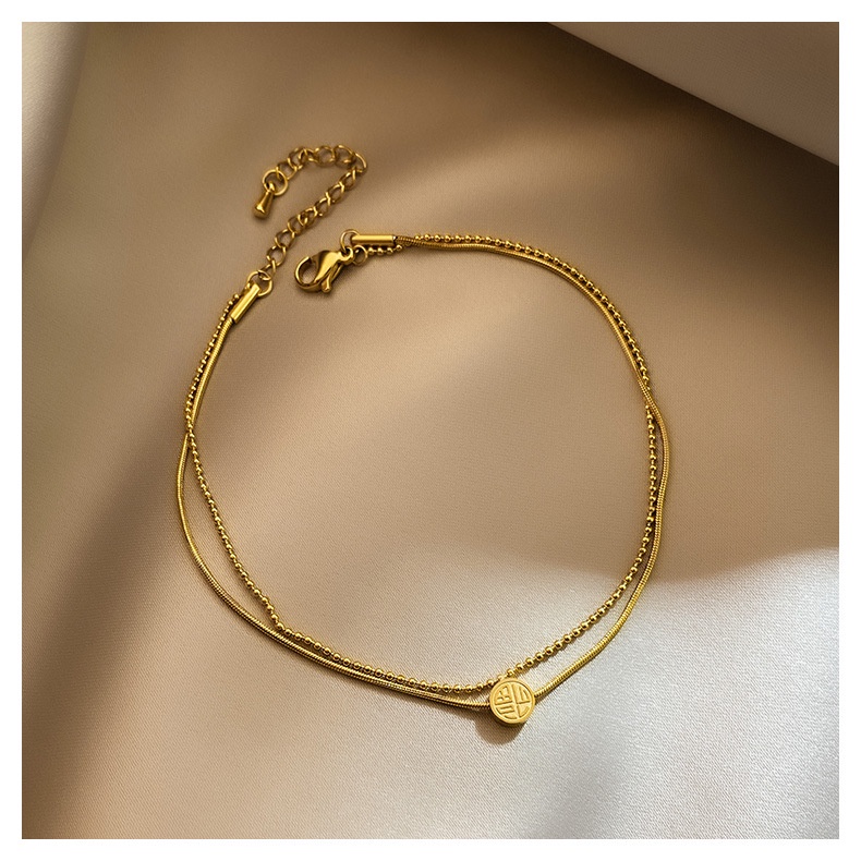 Versi Korea Dari fashion Berkah Baja titanium Emas Gelang Kaki Lapisan Ganda