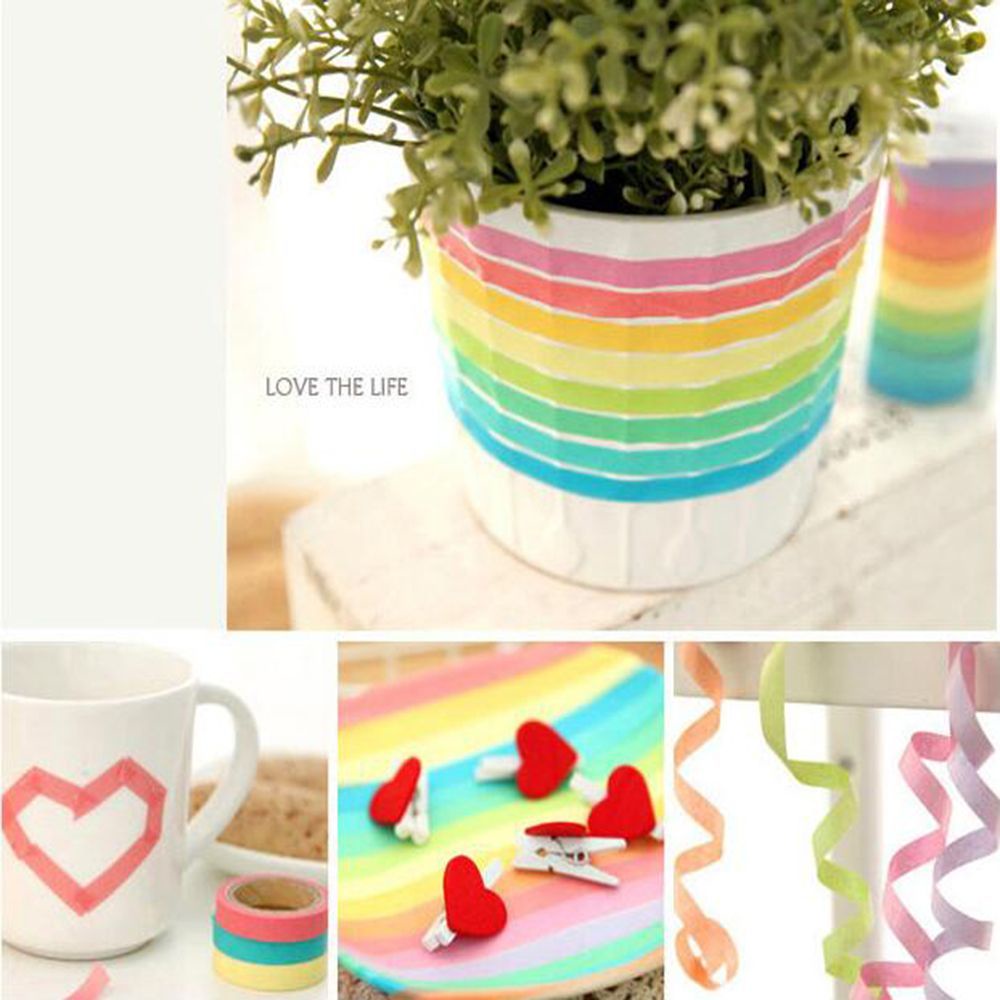 QUINTON Scrapbooking Rainbow Roll Paper Masking Crafts Sticky 0.75cm×5m Rolls Adhesive Sticker Decorative Tape 10 Candy Color Masking Tape Deco Sticky Writing Dentelle Scrapbooking Masking Tape Lot Writable/Multicolor