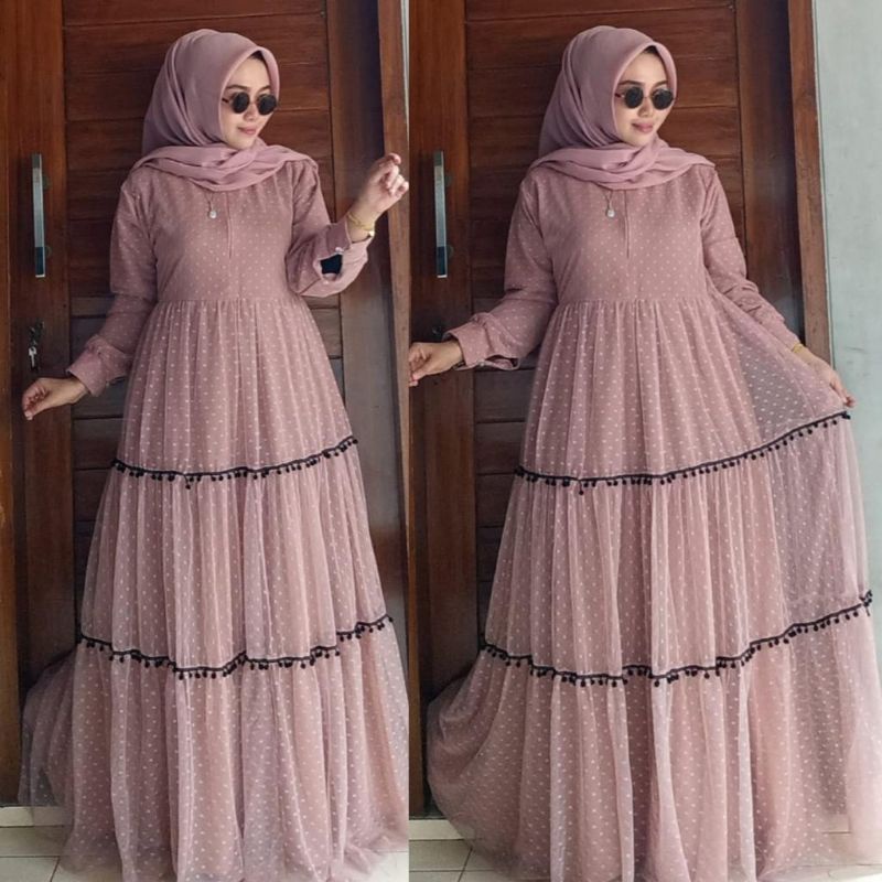DRESS TILLE Full Furing Original Alhaya