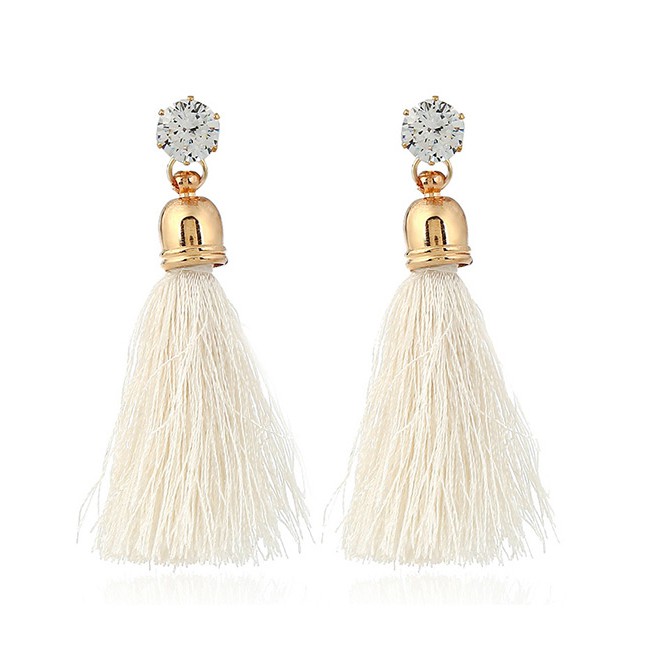 LRC Anting Tusuk Thin Trendy Diamond&amp;tassel Decorated Pure Color Simple Earrings