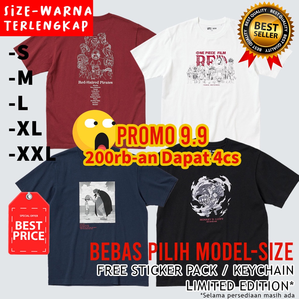 T-SHIRT ONE PIECE X UNIQLO 2022 | UNIQLO X ONE PIECE FILM RED | UT GRAPHIC T-SHIRT | AKAGAMI | SHANKS | KAOS ANIME | STREETWEAR-PROMO 9.9 4pcs