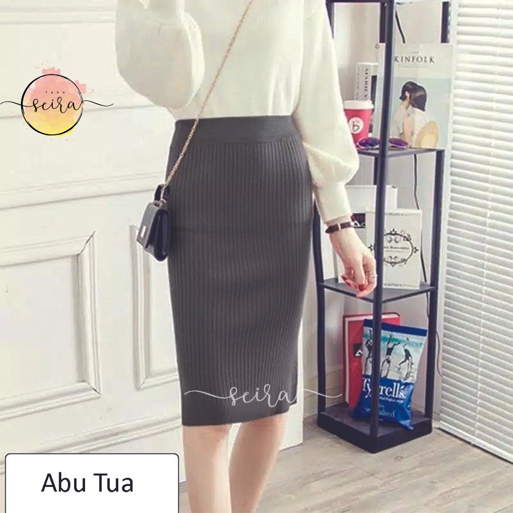 [BISA COD] Midi Skirt Wanita / Rok Rajut Pendek / Rok Pendek Wanita / Midi Skirt Korea / Rok Pendek Kantor / Rok Pendek Span Rajut (Bahan Tebal Berkualitas)