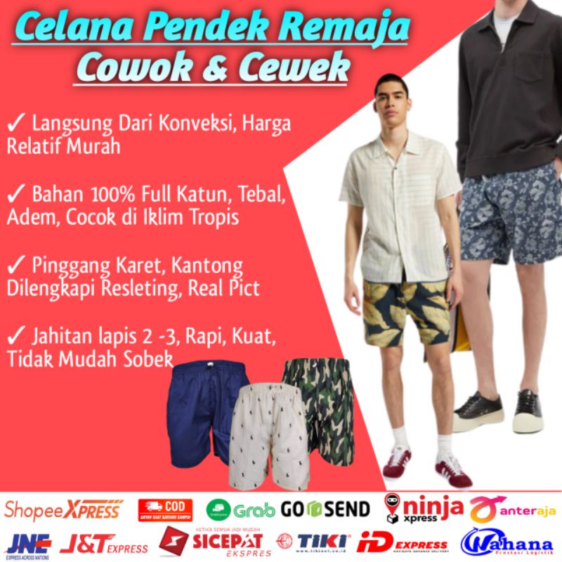 Celana Pendek Boxer Kolor Pria Remaja Cowok Cewek Celana Hawai Bokser Pria Wanita Anak Tanggung ABG