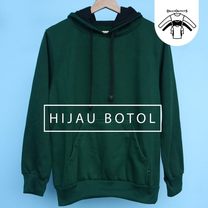 Jaket Hoodie Hijau Botol Fleece Pria Wanita Murah