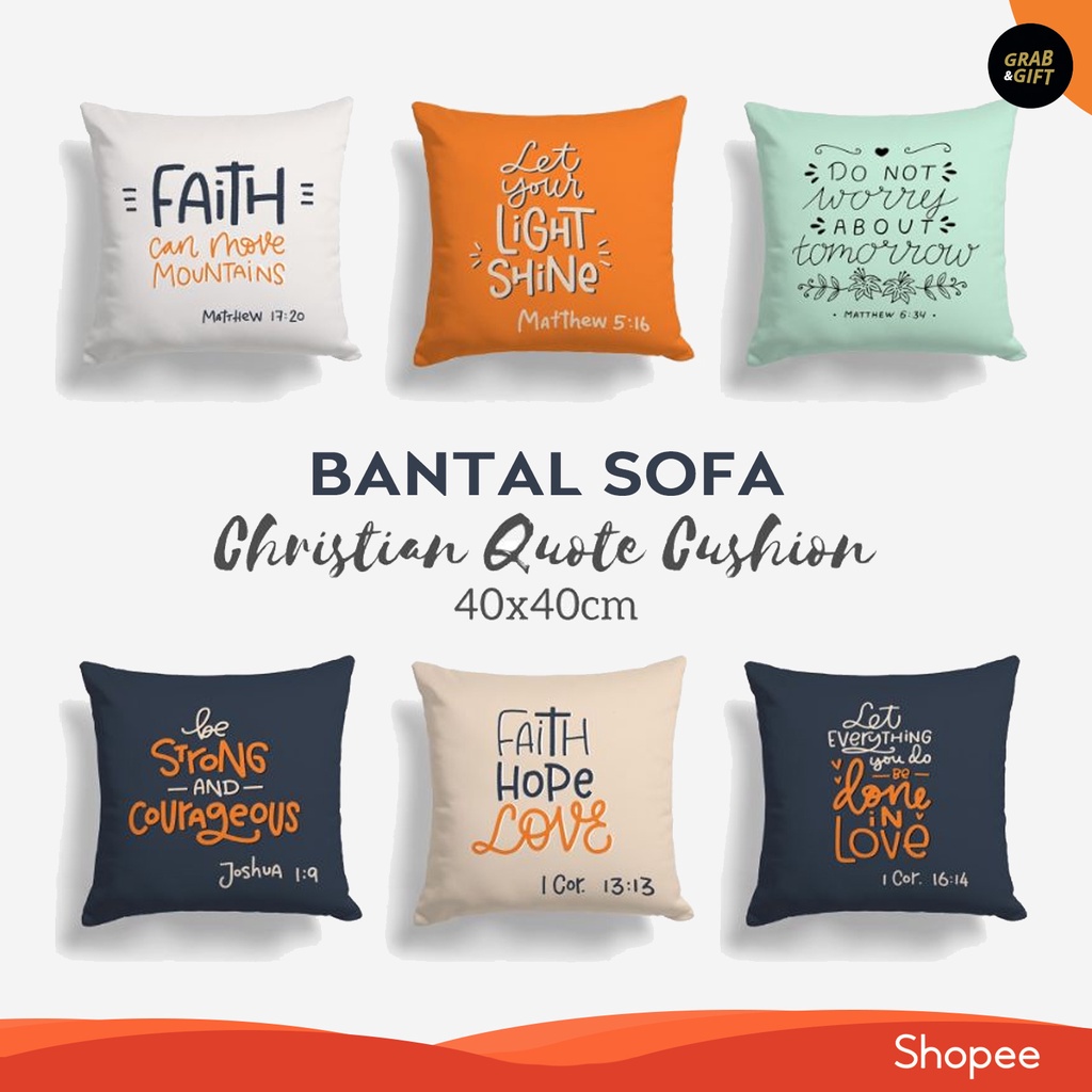 Bantal Sofa Print Motif Ayat Alkitab Kristen / Bible Words 40x40 cm