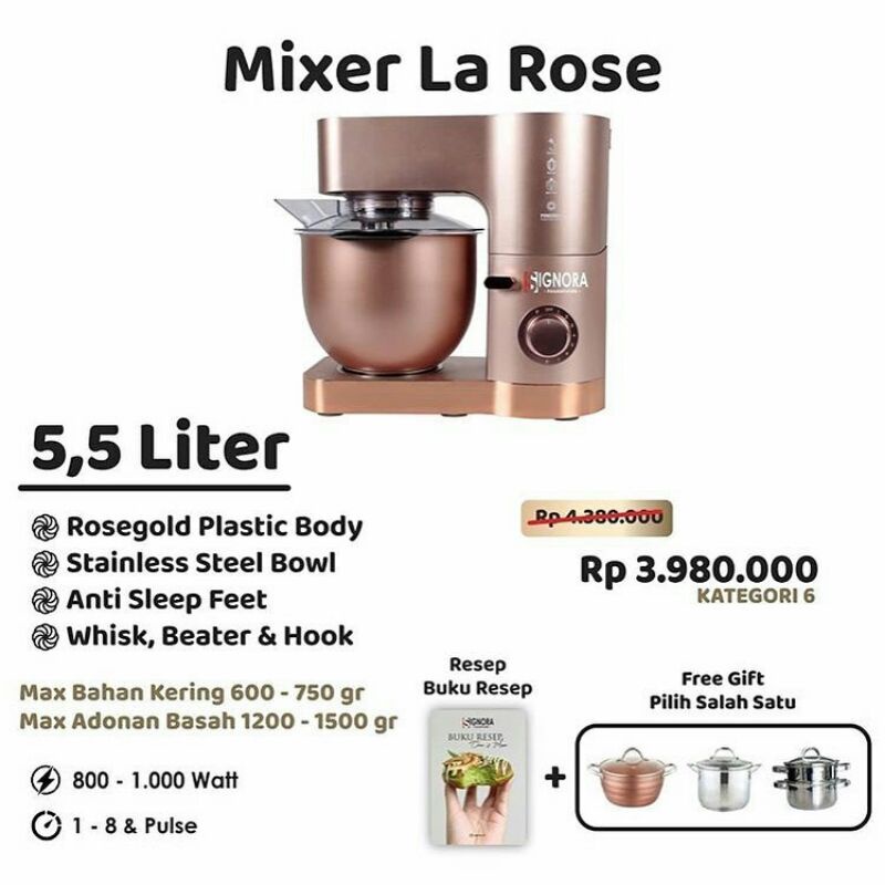 Stand Mixer Signora La Rose Standing Mixer Duduk 5,5 Liter