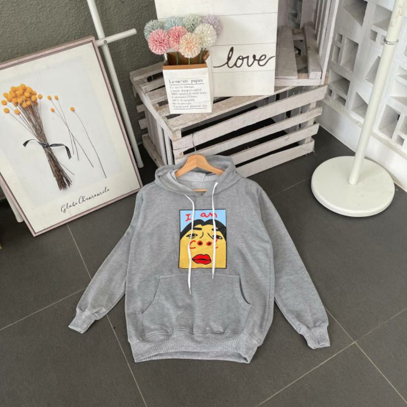 HOODIE COUPLE I AM COOL BAHAN TEBAL/GUDANG FASHION/FASHION WANITA DAN PRIA