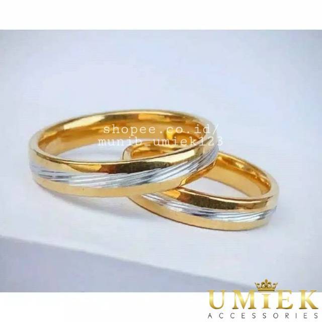 Cincin Pria Wanita Titanium emas silver putih cowok cewek Cowo cewe couple tunangan kawin nikah asli
