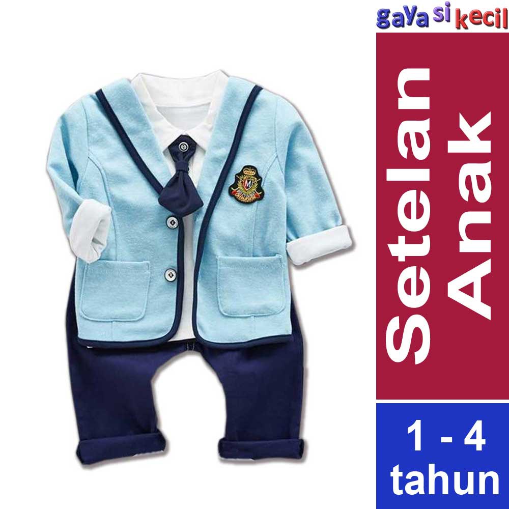 Setelan Anak Laki Jas Biru Muda 4in1