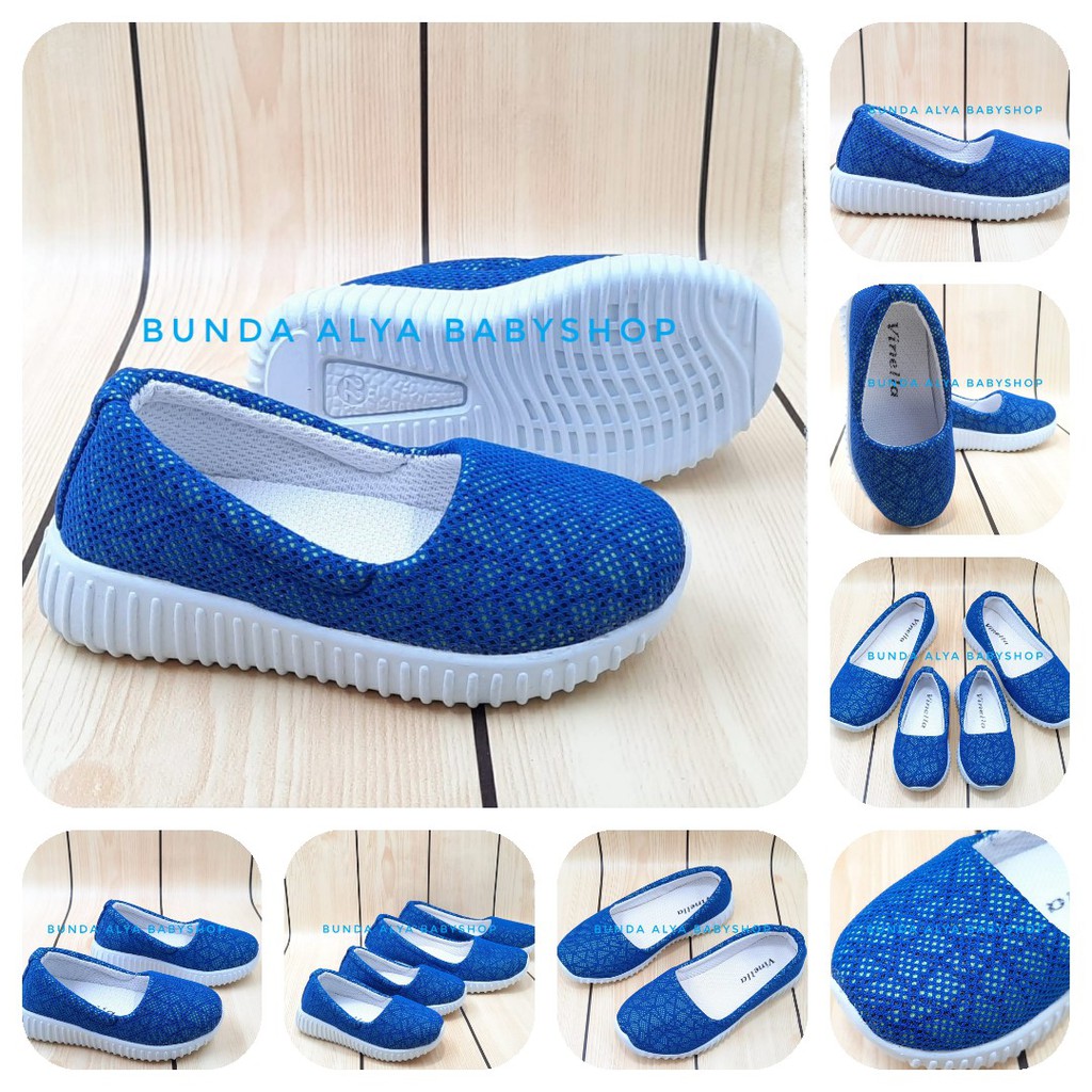 Sepatu Anak Perempuan Usia 1 Tahunan Slip ON Kanvas BIRU - Sepatu Anak Cewek Size 22 Alas Karet Anti Licin