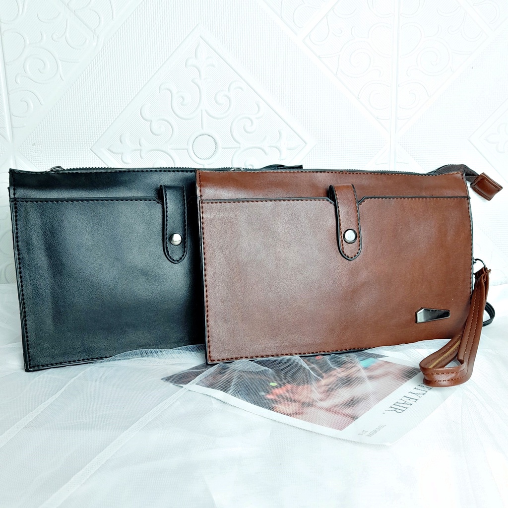 Tas Tangan Pria Clutch Polos Ada Tali Pegangan Wristlet KT106