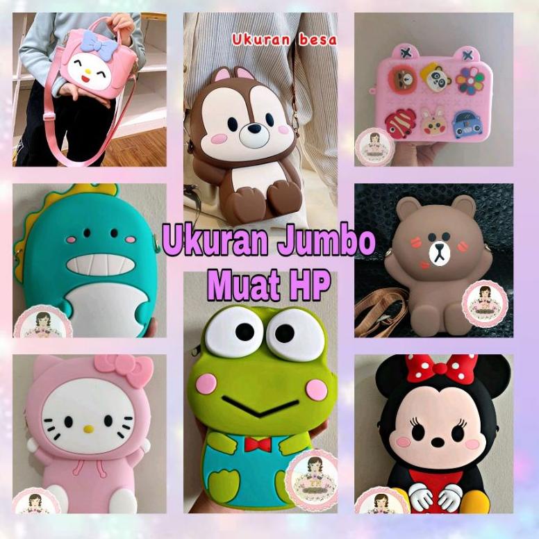 [V8DI05795] Tas Selempang Anak Rubber Jelly Besar Bigsize Jumbo Karakter Silikon